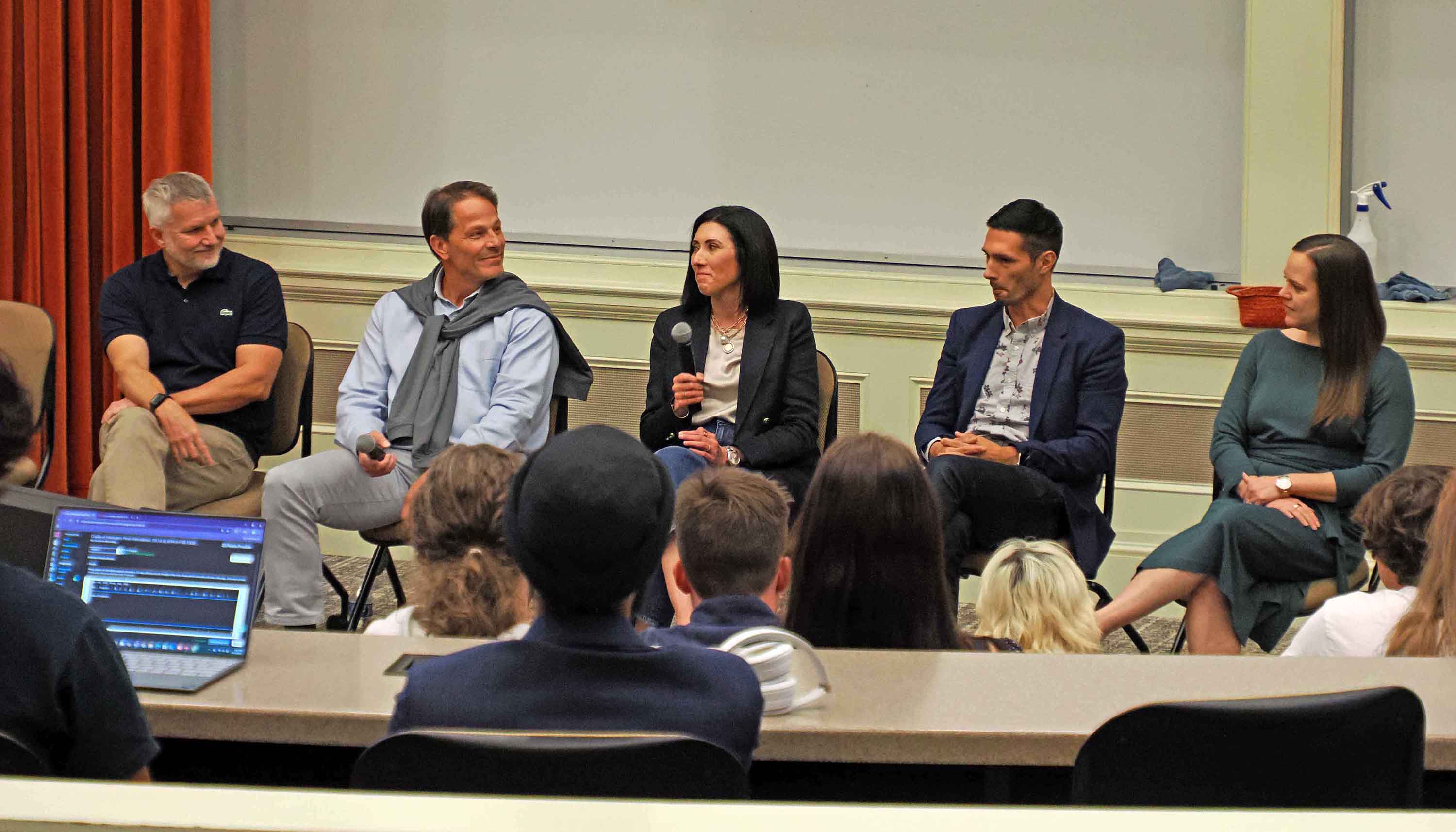 Marketing panelists at front of Taylor Auditorium