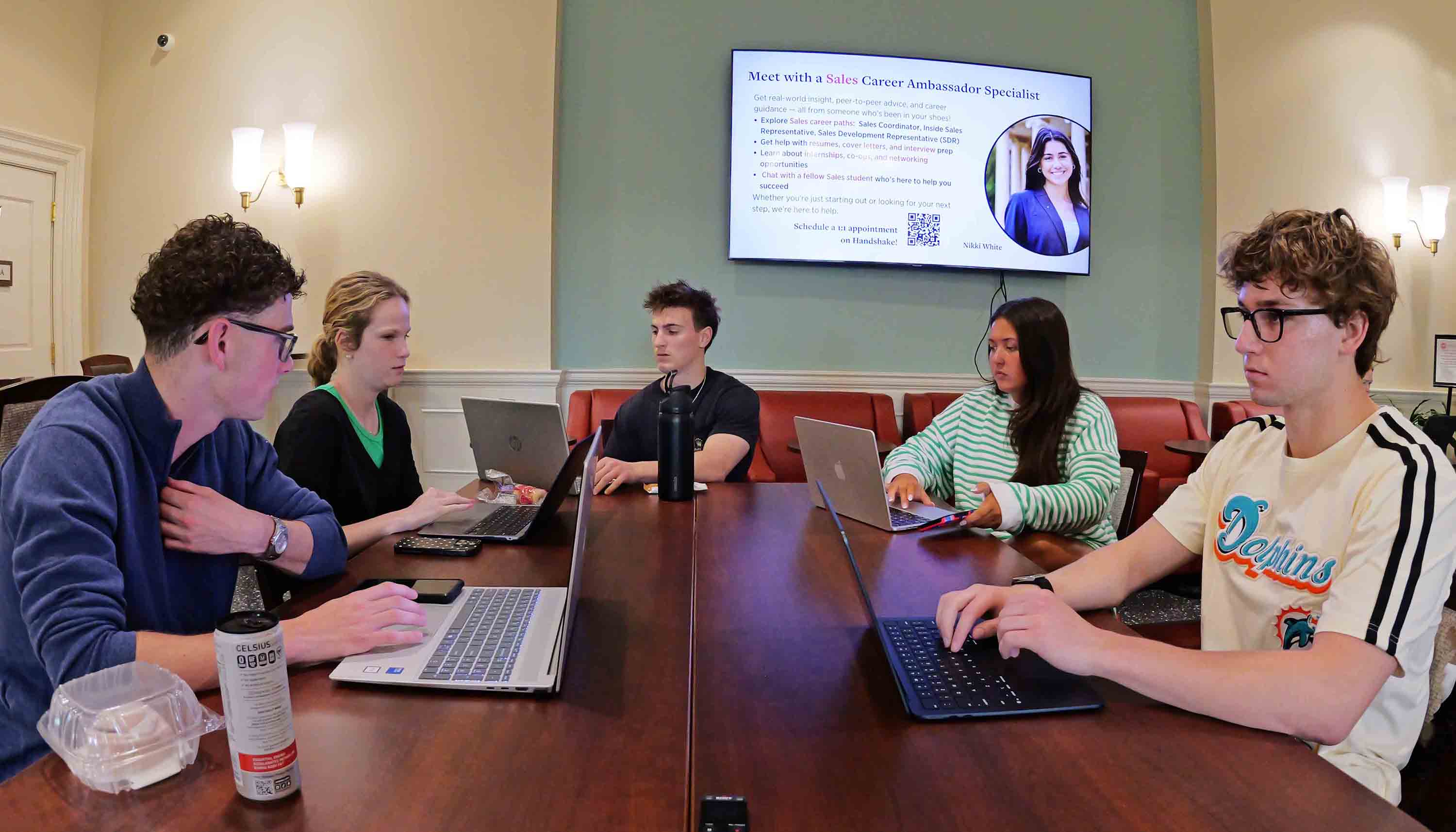 Team LA4 works on their project in the Career Commons