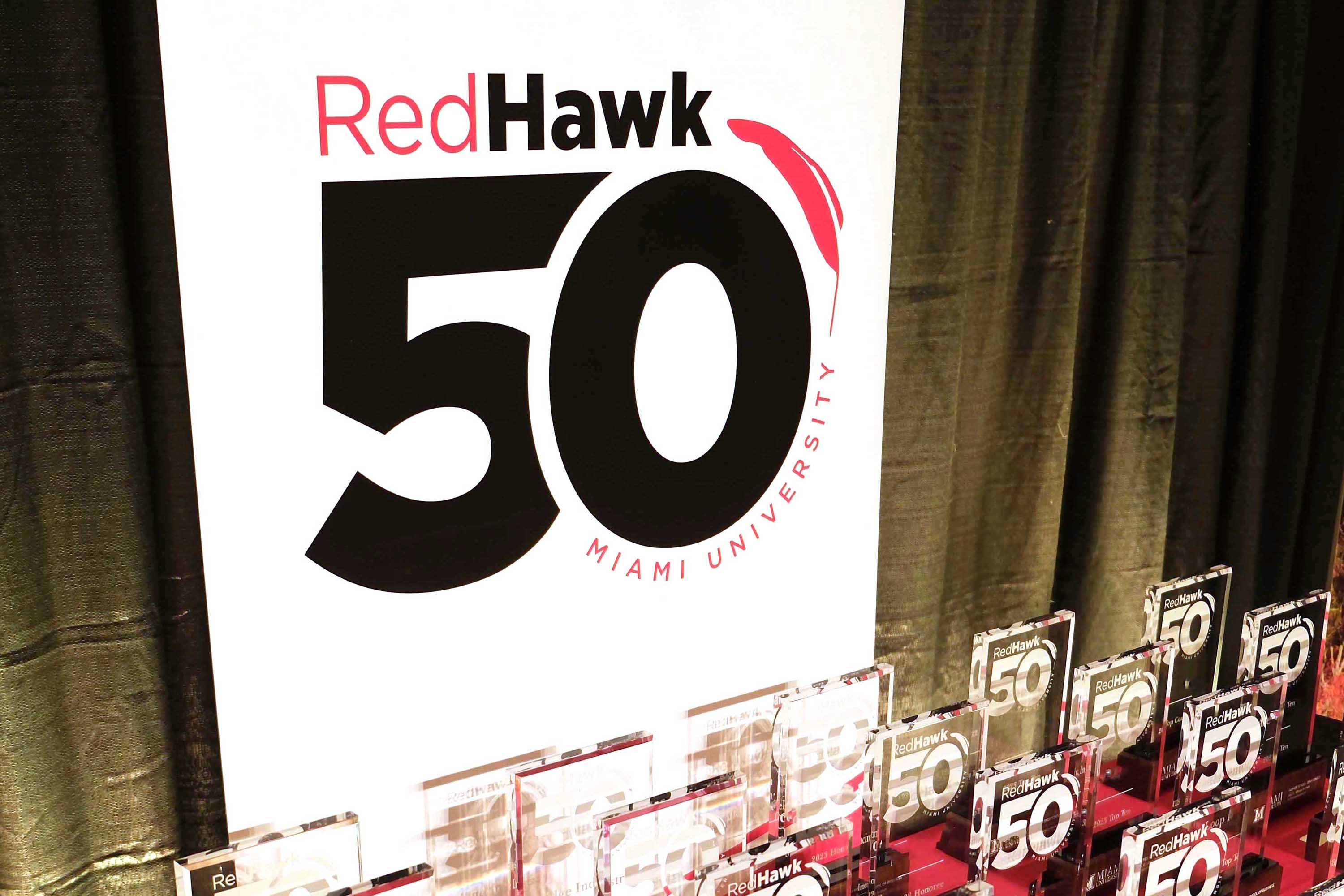 Redhawk50 trophies and logo