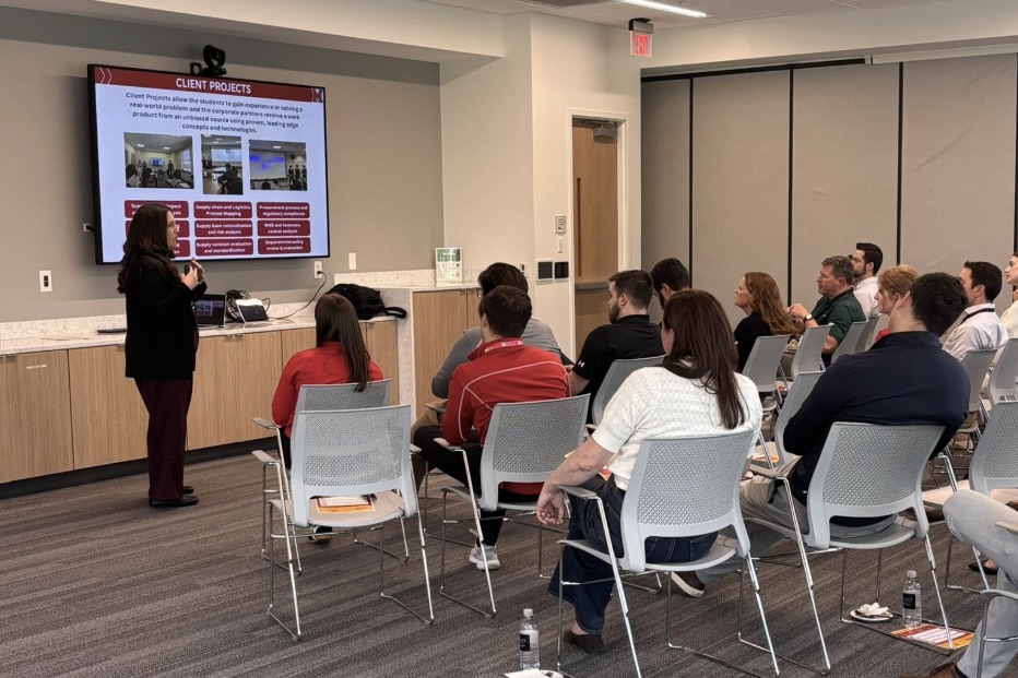 Supply chain professional, Monique Murfield, presents to students