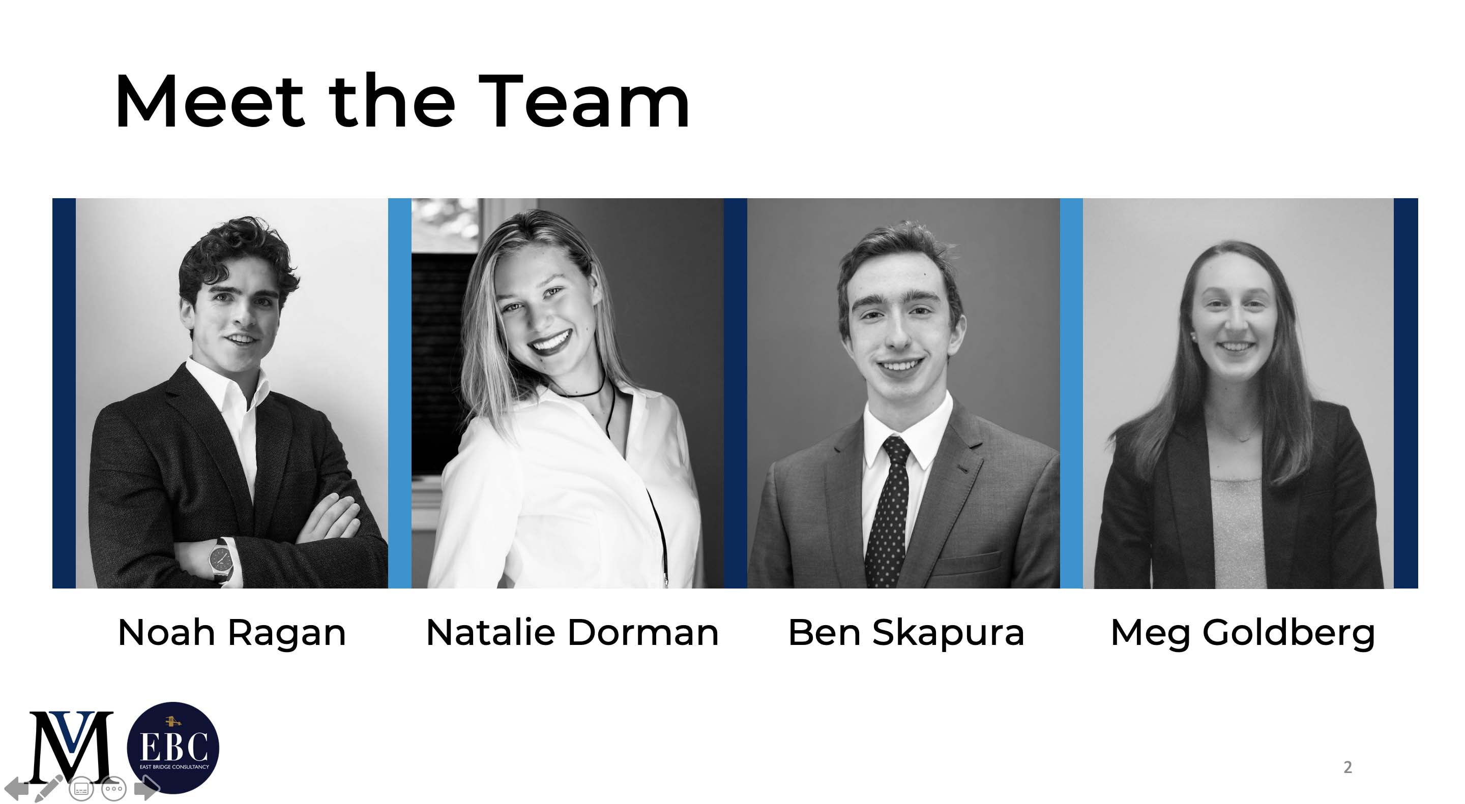 Headshots of the team in order from left to right: Noah Ragan, Natalie Dorman, Ben Skapura, Meg Goldberg