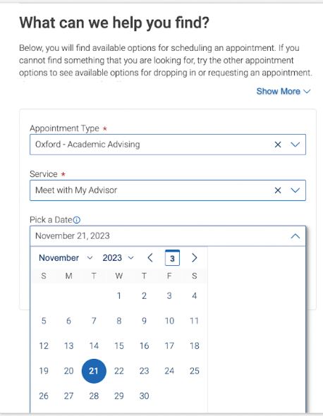 Graphic of Calendar with dates for advising appointment