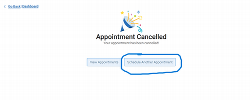 page which gives option to reschedule an appointment