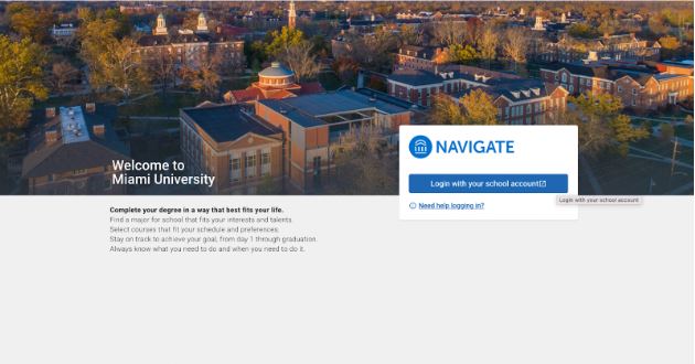 Screenshot of the Website Login Page for EAB Navigate