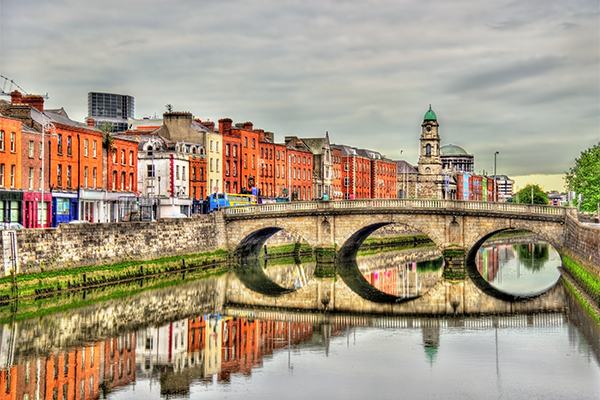 daytime in dublin ireland with view of river liffey and bridge