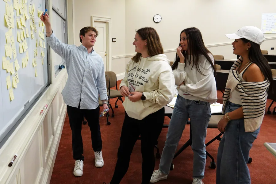 startup weekend 2023 participants standing in front of board with post it notes