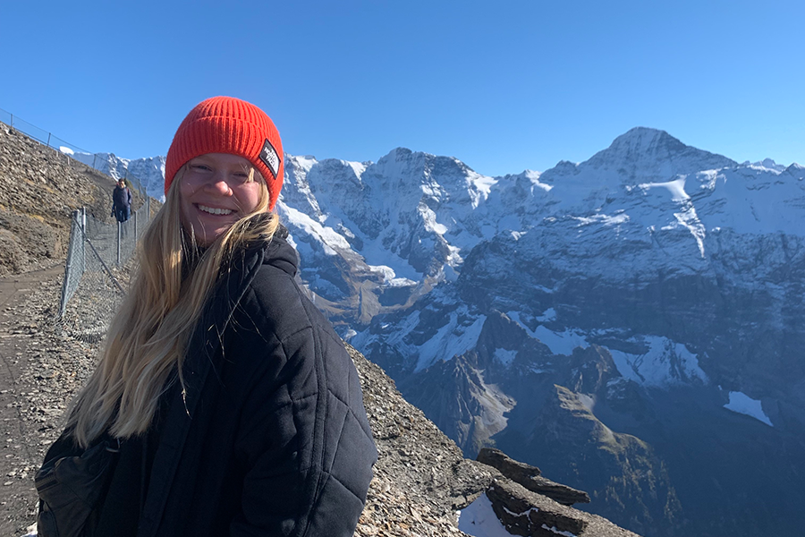 Mary Gerding hiking in the mountains