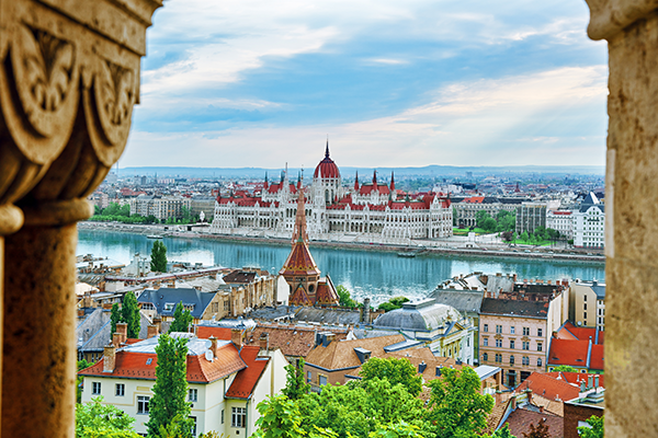 Panoramic view of Budapest from Fishermans Bastion