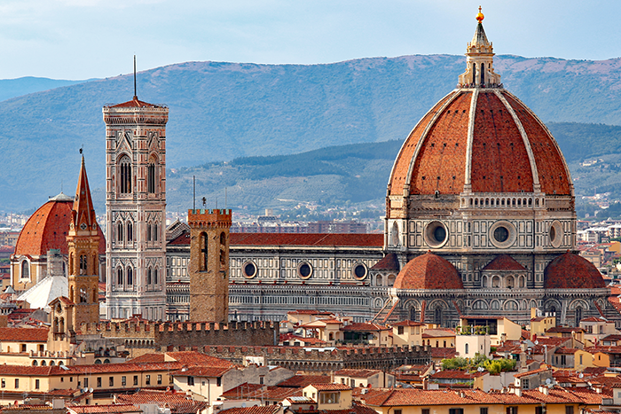 View of the rooftops of Florence, with cathedral in foreground