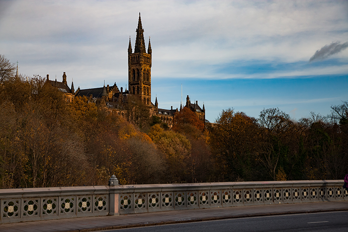 Sunset view of University of Glasgow