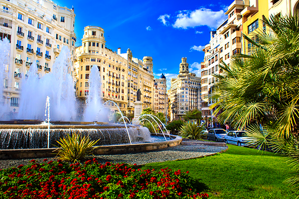 Buildings and fountain in Valencia