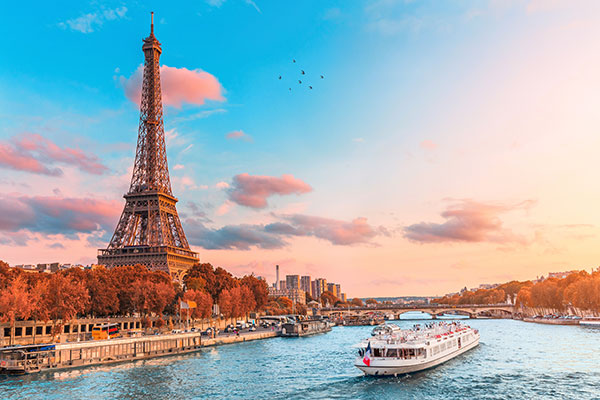 boat on the Seine with Eiffel Tower