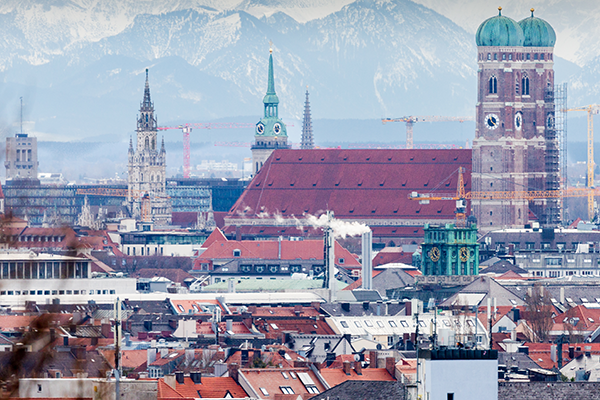 View of traditional and modern buildings in Munich