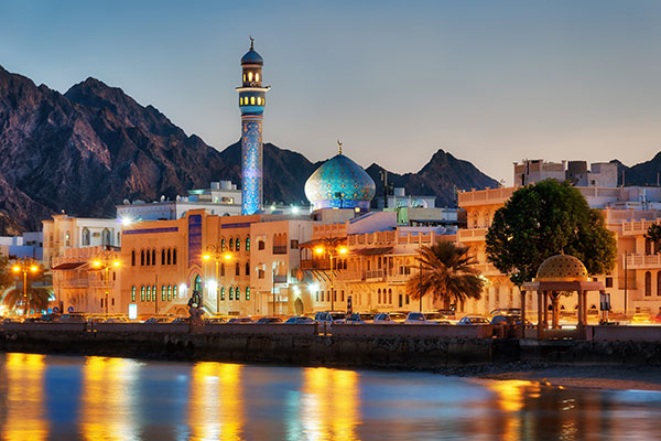 Nightime scene of ancient city, reflecting architecture of Arab culture