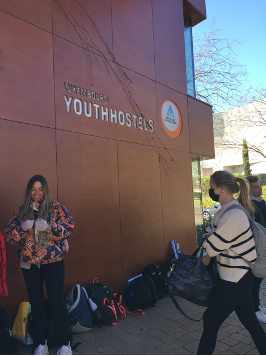 Students outside the Youth Hostel