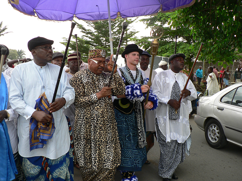 Jordan Fenton participates in a procession