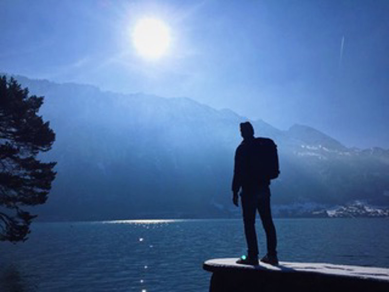 Silhouetted view of Michael Whidden in Europe
