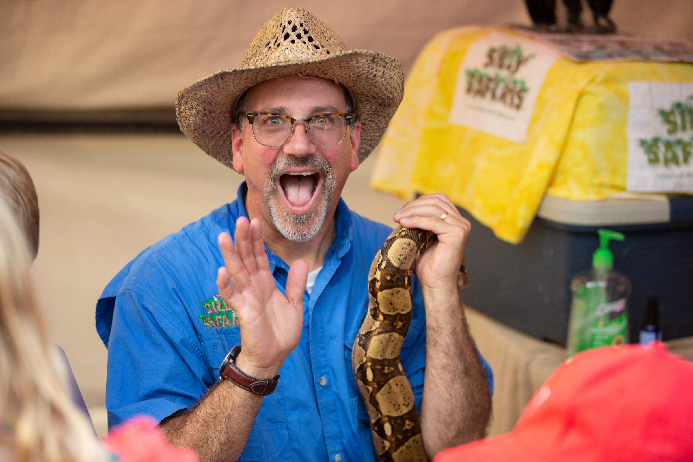 Amazon John from Silly Safaris holding a snake