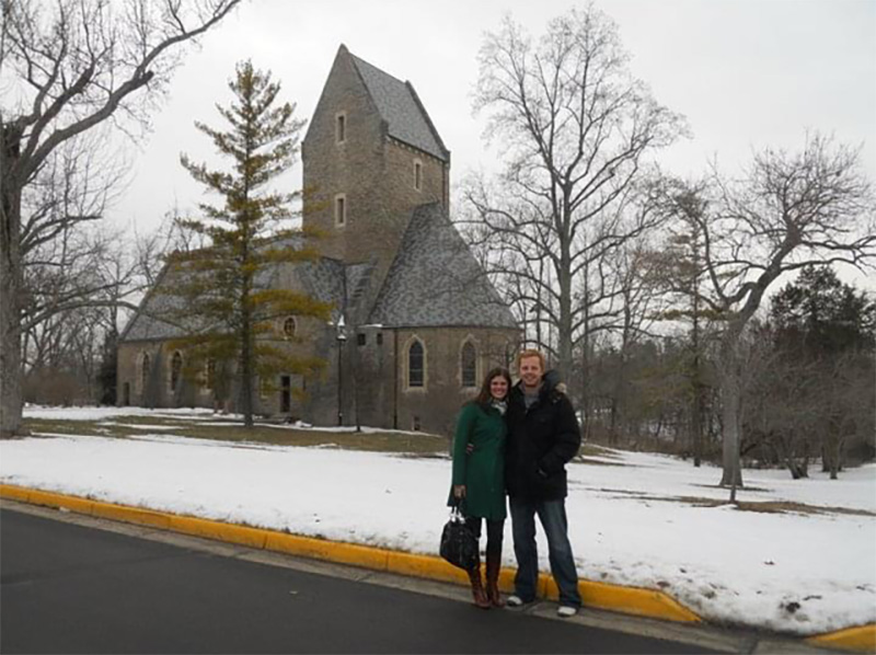 Miller and her husband to be after getting engaged at Kumler Chapel