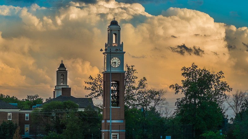 Pulley tower with blue sky background