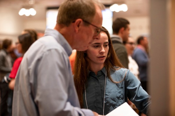 graduate student presenting research