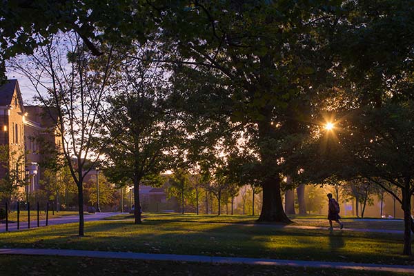 Campus in the morning with student walking