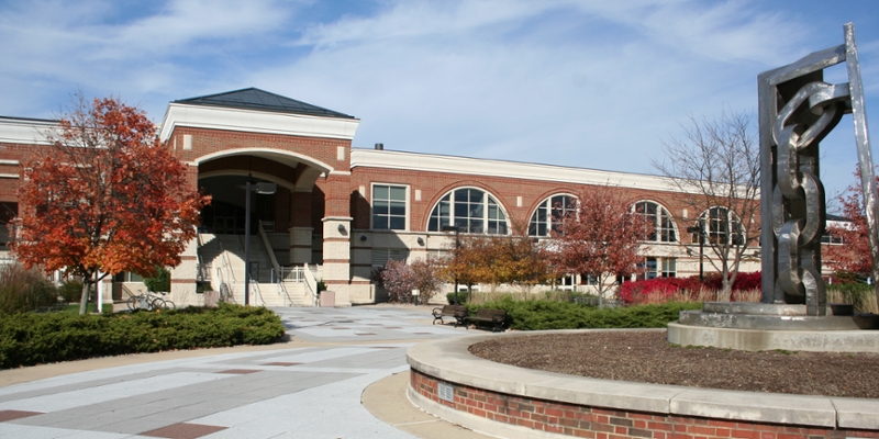 Exterior of the Rec Center on a fall day