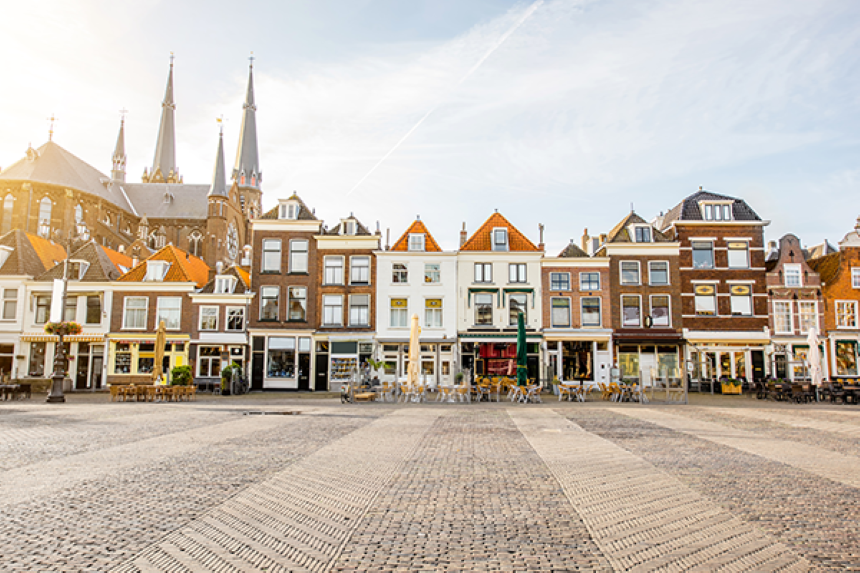 Photograph of a row of buildings in the Netherlands.