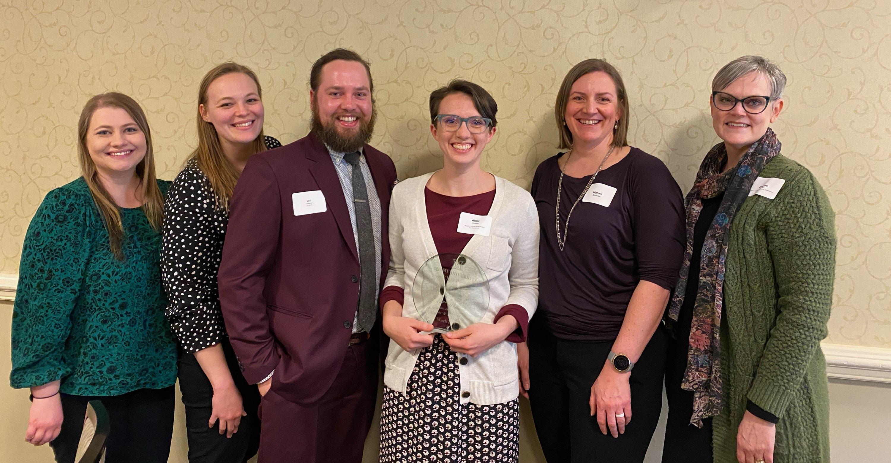 from l-r: Rena Perez, Mandy Olejnik, Will Chesher, Anne Whitesell, Monica Schnieder, and Elizabeth Wardle at the March 20 University Awards Ceremony. 