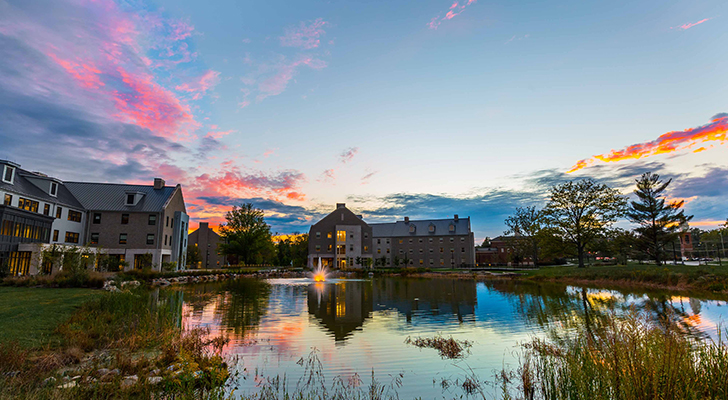 Sunset view of pond on Miami campus