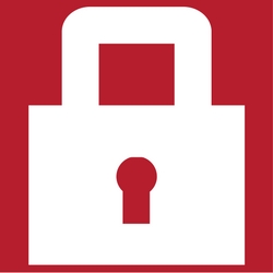 Graphic of a white padlock on a red background