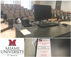 Sticker with text, Need audio, visual, or technology help? Call 513-529-7900 - Option 9 - Additional information can be found here - MiamiOH.edu/ClassTech. In case of emergency call 911. Campus police 513-529-2222