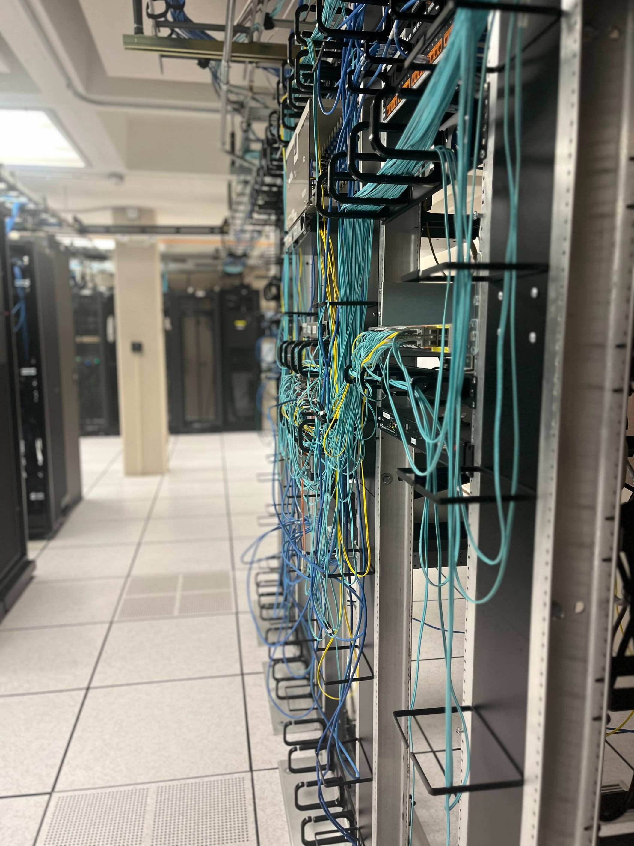 Blue networking cables in the Hoyt data center