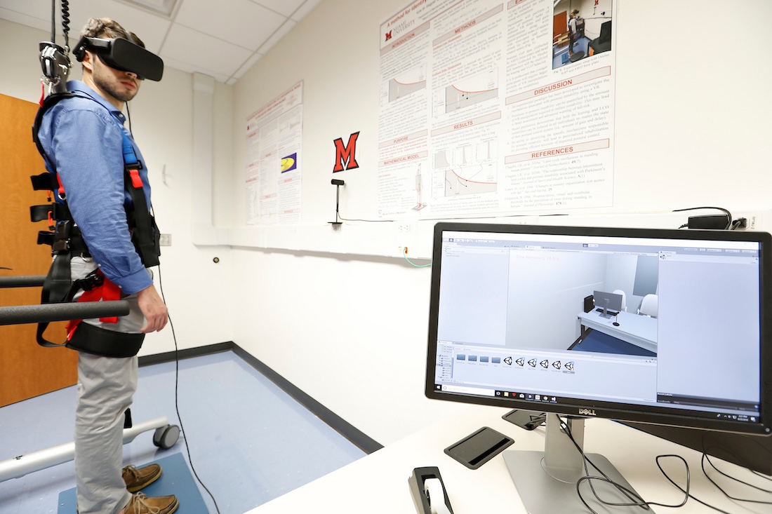 Student using VR headset in Engineering lab