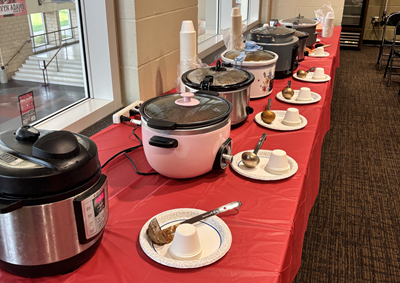 Crock pots with chili placed in a window sill waiting to be tasted