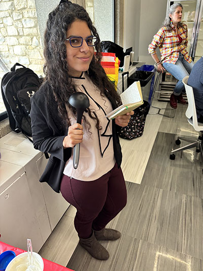 Sofia Olaya with her ladle microphone