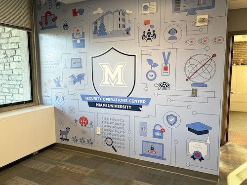 The wall graphic outside the student-led Security Operations Center on the third floor of Hoyt Hall