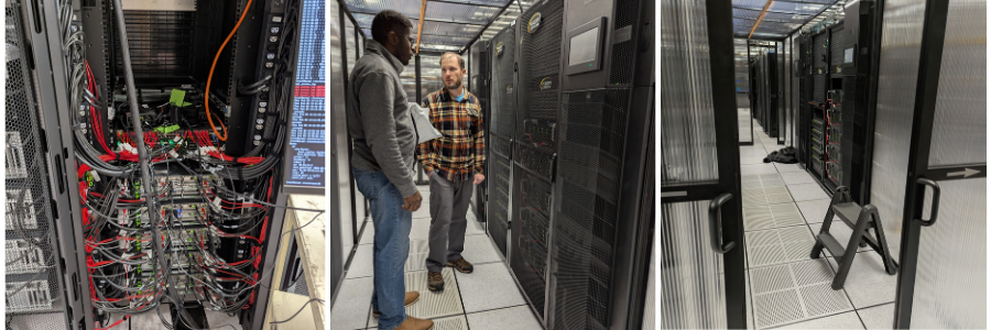 Festus Ojo and Chris Edester talk about the new Talon Cluster while surrounded by data center racks and networking