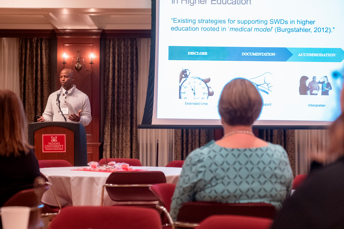 A crowd attends the keynote address given by Korey Singleton from George Mason University.