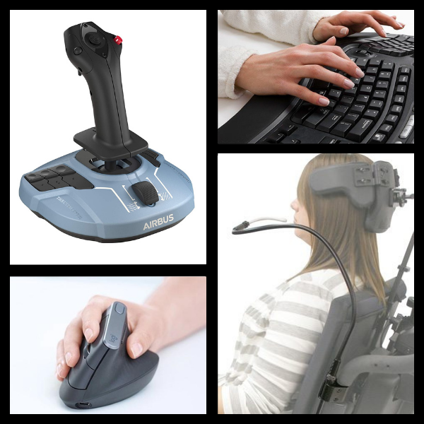 Several alternative computer input devices including mouse, keyboard, and joystick