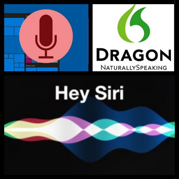 Collage of speech recognition logos and a 'hey siri' message