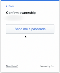 Confirm ownership and send passcode to device