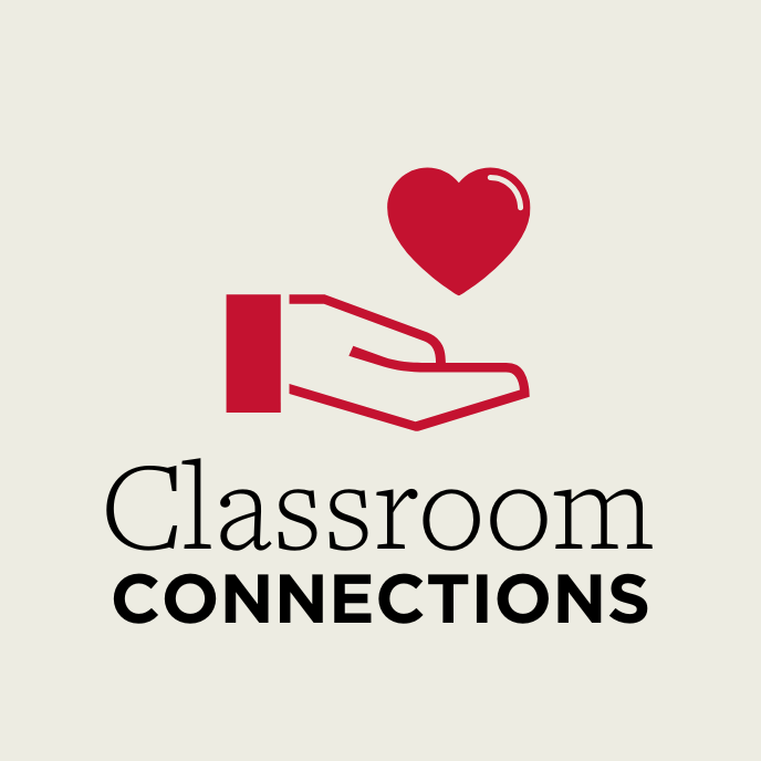 Classroom Connections, with hand icon holding a heart.
