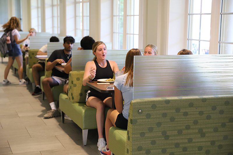 students eating at garden dining commons