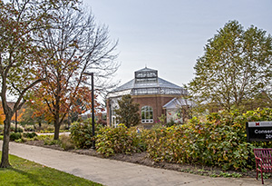 Miami Regional campus building and grounds in autumn.