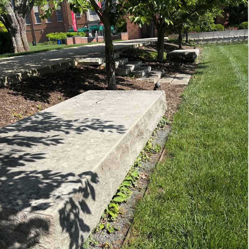 Concrete benches behind the Shriver Center.