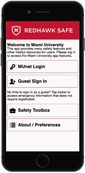image of a cell phone displaying RedHawk Safe App