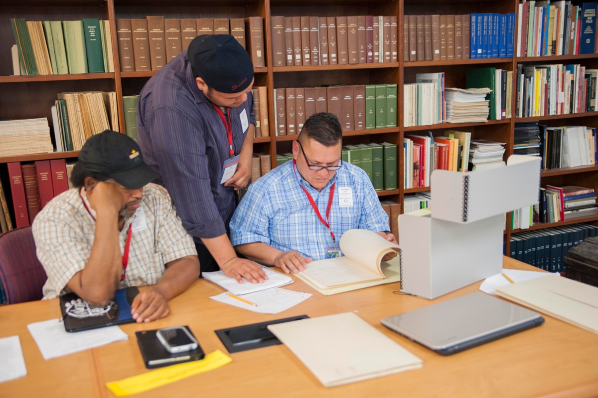 The Shawnee language team researches their language materials at National Anthropological Archives, Suitland, MD