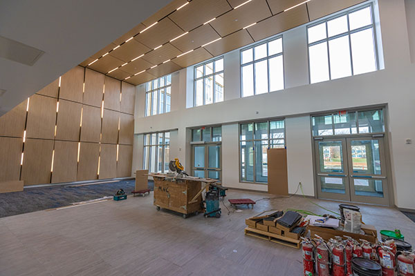 First floor main entry of the Clinical Health Sciences and Wellness facility nearing completion