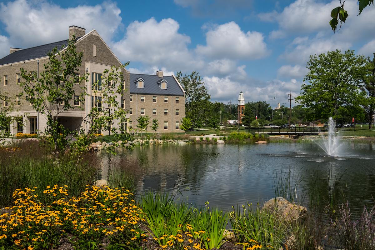 Western Campus pond with fountain